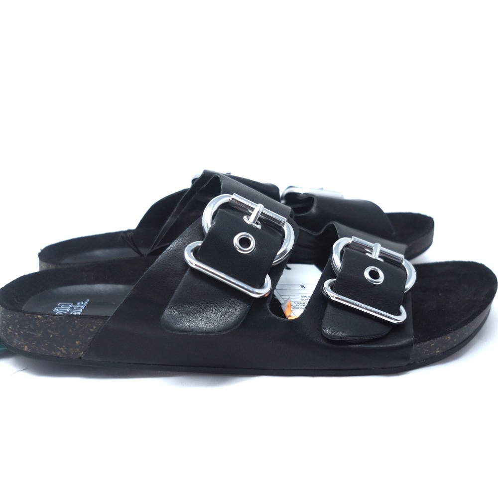 Slide Sandals Black Vegan Leather